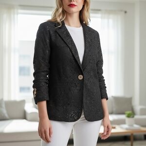 Chico's Black Crochet Lace One Button Blazer Jacket